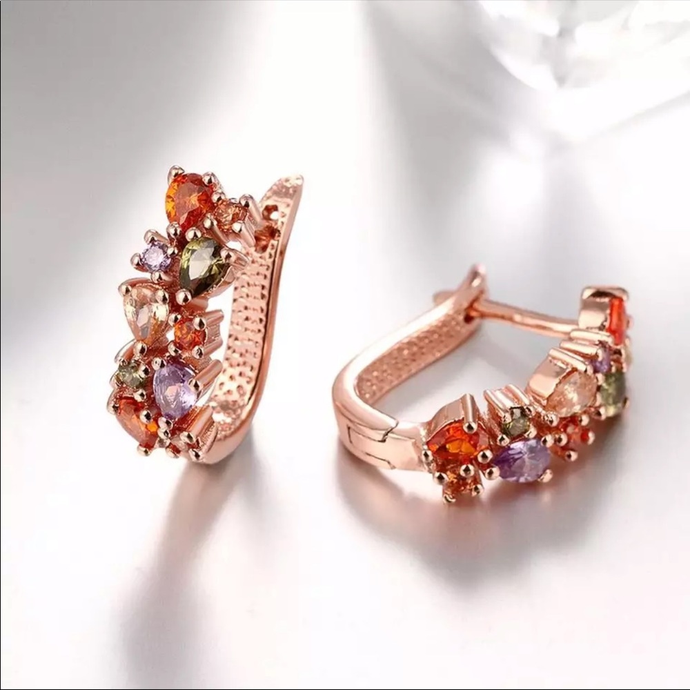 New 18K Rose Gold Multicolored Zircon Earrings - Picture 2 of 5